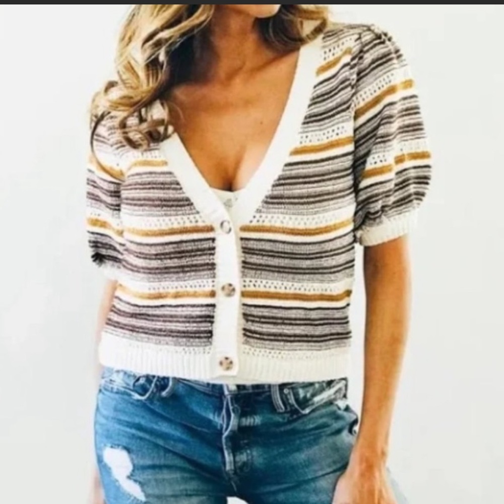 House of Harlow 1960 Cropped Cardigan V Neck Button Front Size Small